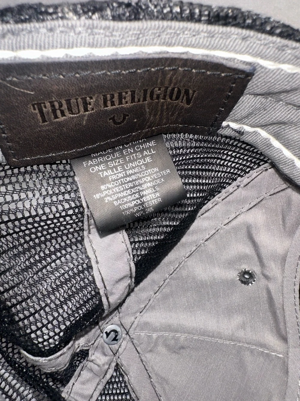 True Religion Trucker Hat Cap Black TRUE RLGN spellout Distressed Leather Strap